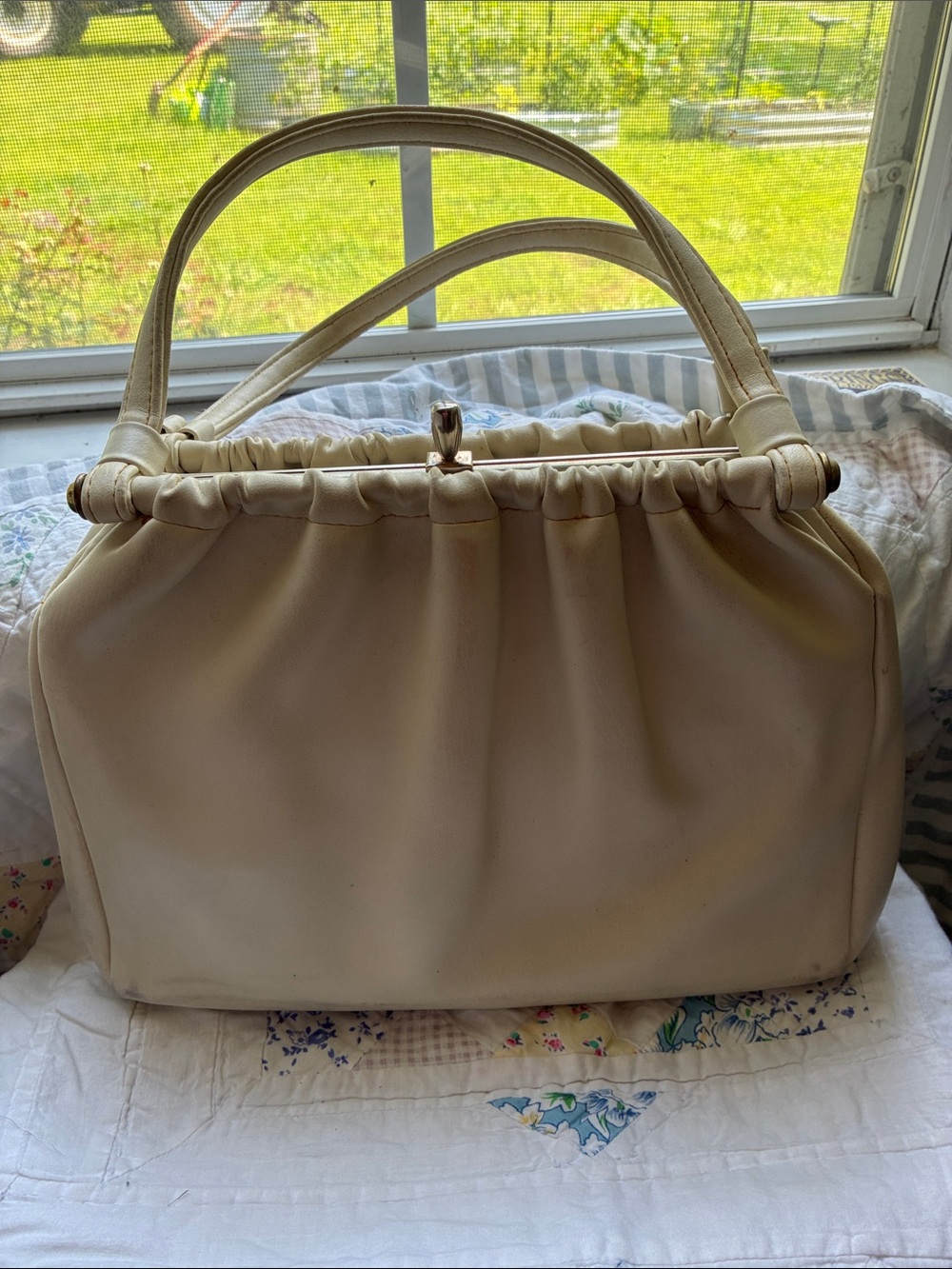 Vintage JR Cream Frame-Top Handbag - Made in USA